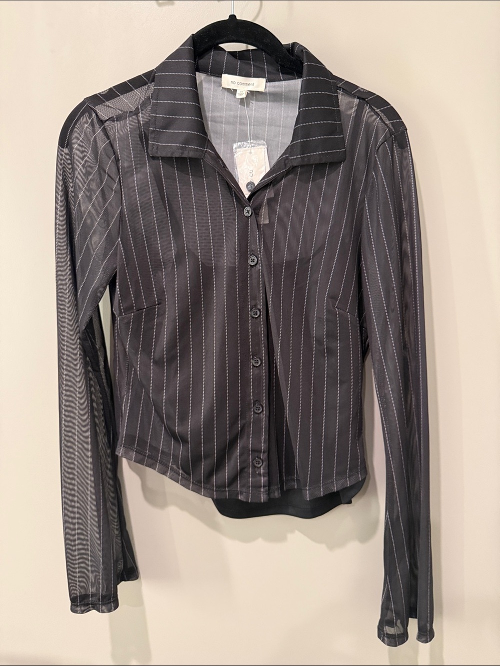 NWT Pinstripe Sheer Button-Front Top